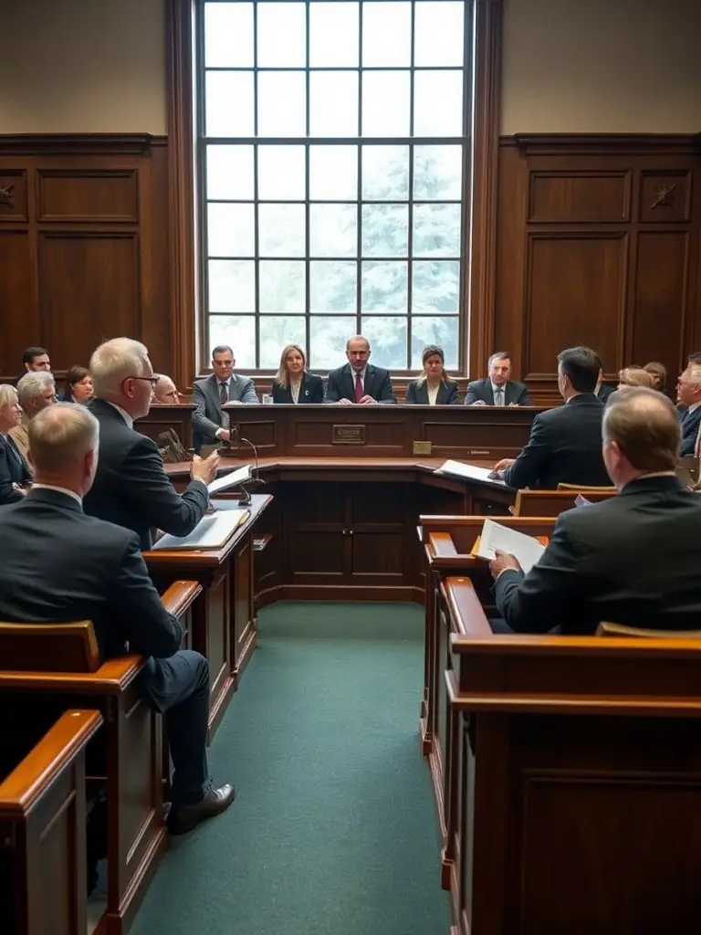 Lawyers presenting a case in a courtroom, showcasing legal expertise.